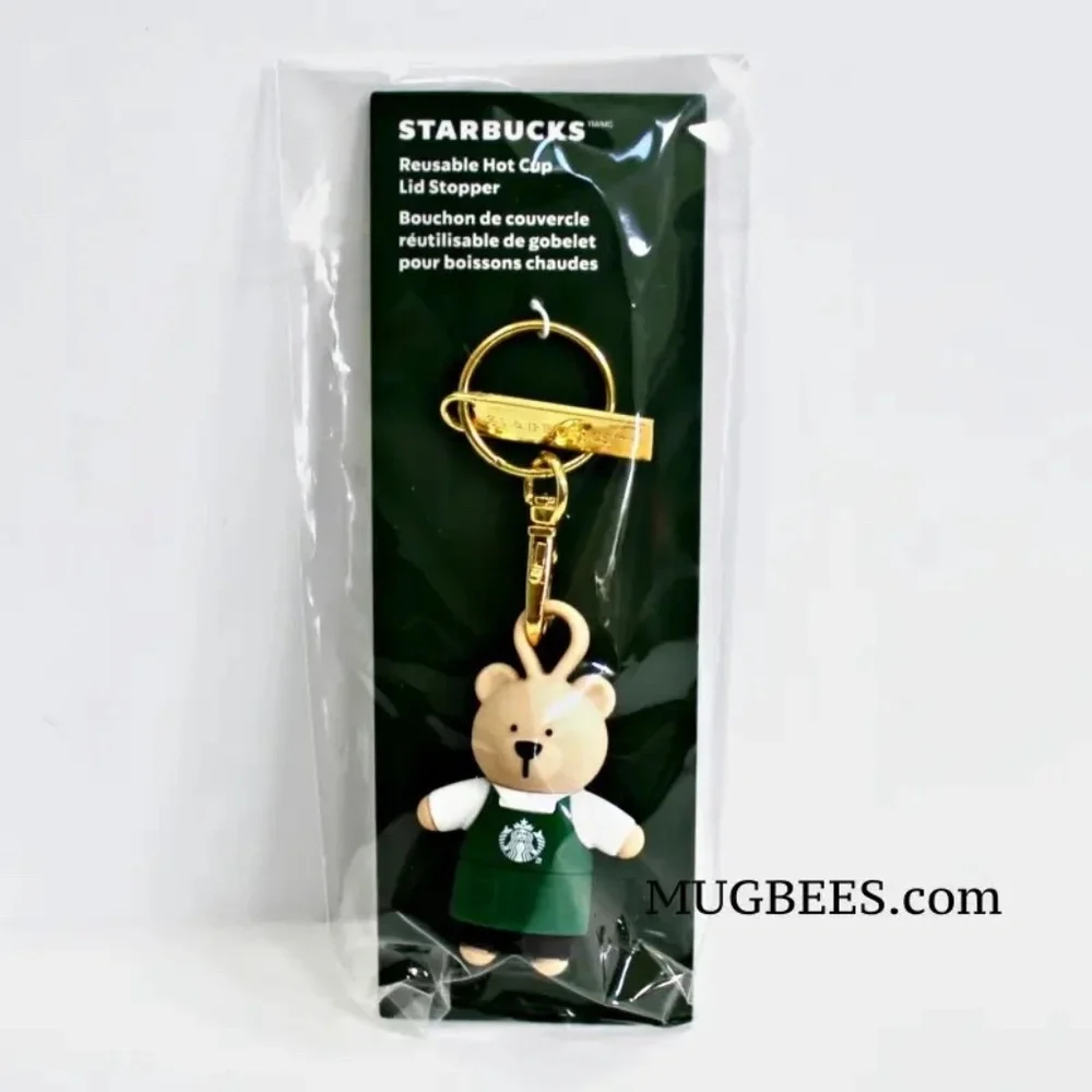 Starbucks 2025 Green Bearista Bear Reusable Hot Cup Lid Stopper Keychain Keyring